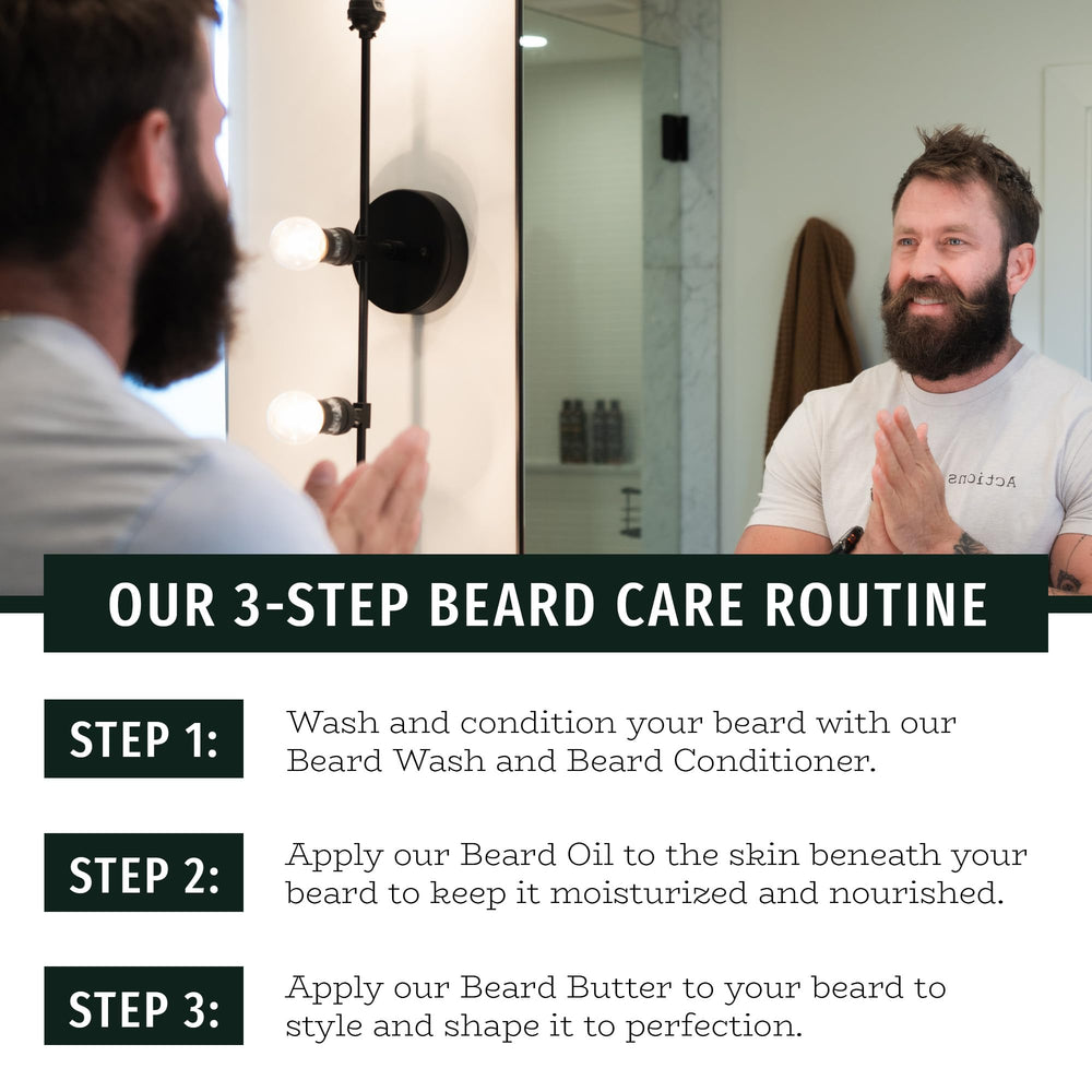 Live Bearded USA-made grooming kit packaging highlights natural ingredients.