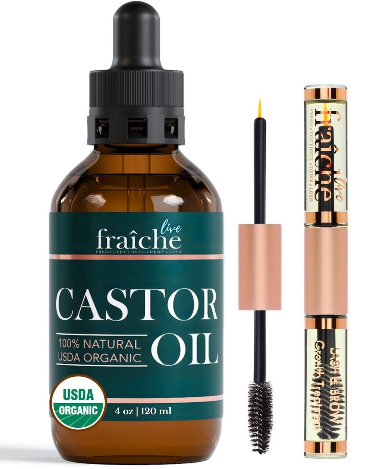 Live Fraiche castor oil bottle for lash and brow nourishment