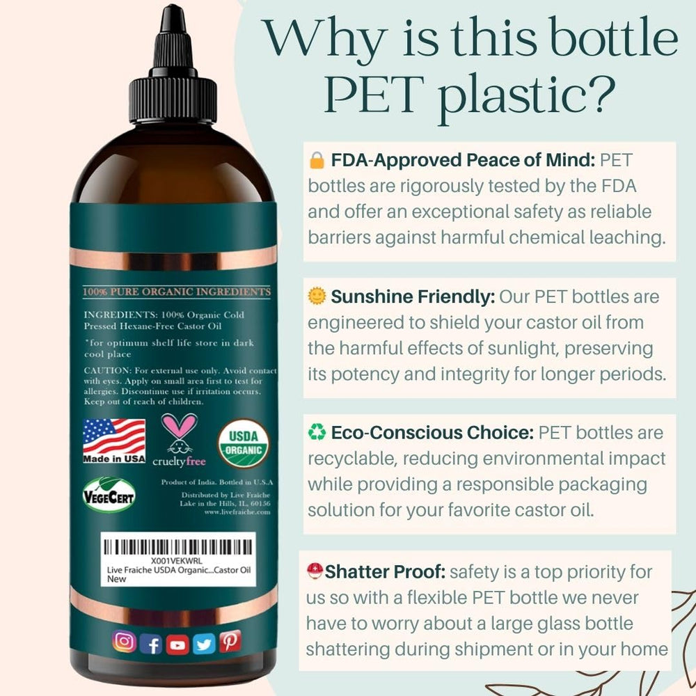 Live Fraiche Castor Oil cold-press process depicting nutrient-rich extraction