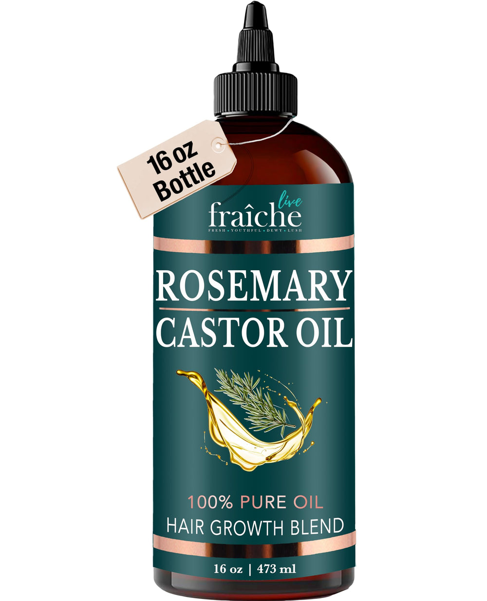 Live Fraiche rosemary castor oil bottle—pure blend for healthier hair care.