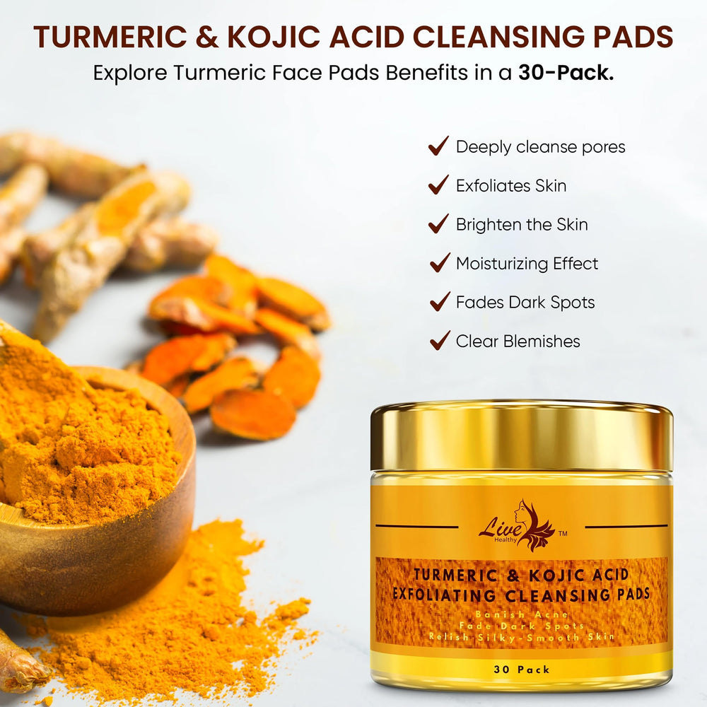 Applying Live Healthy Kojic Turmeric Pads during skincare routine