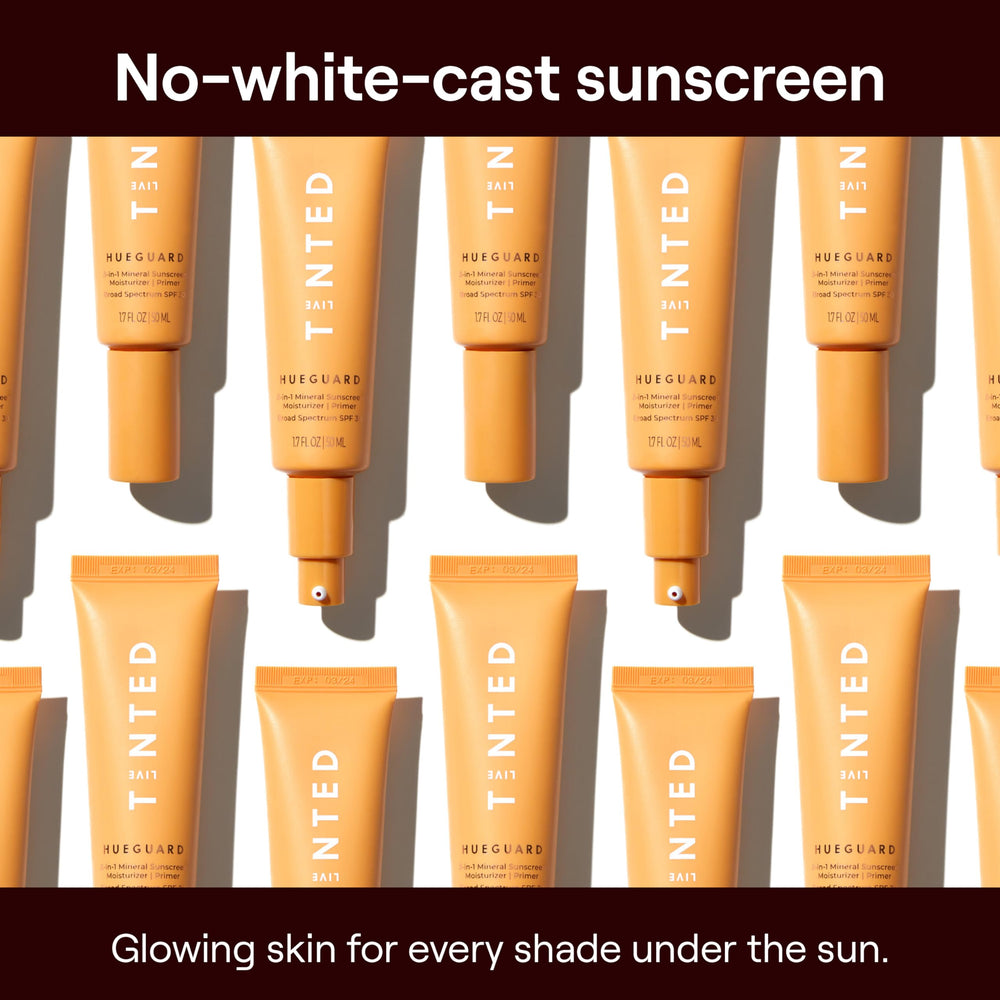 Hands applying Hueguard to the face for daily protection