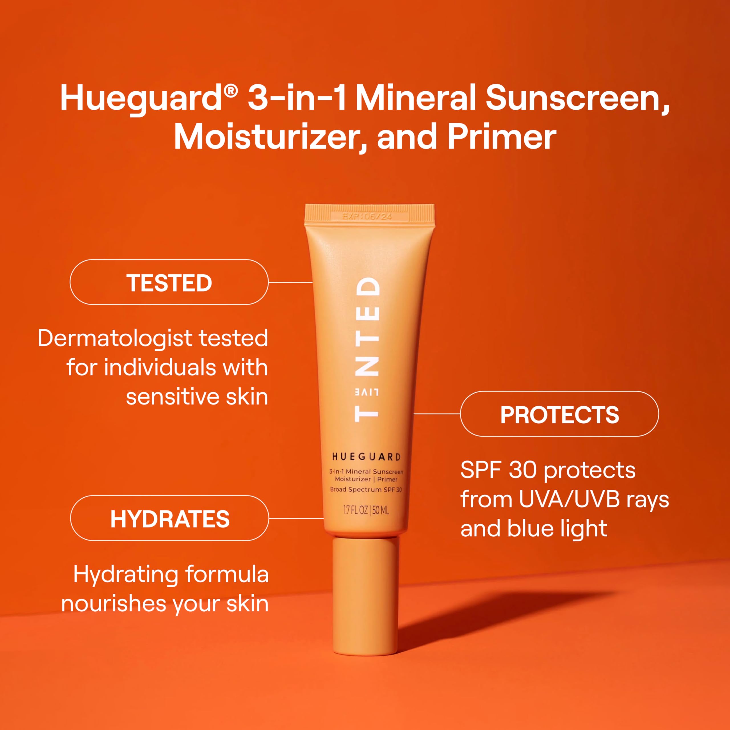 Close-up of Hueguard cream texture as a light moisturizer and primer