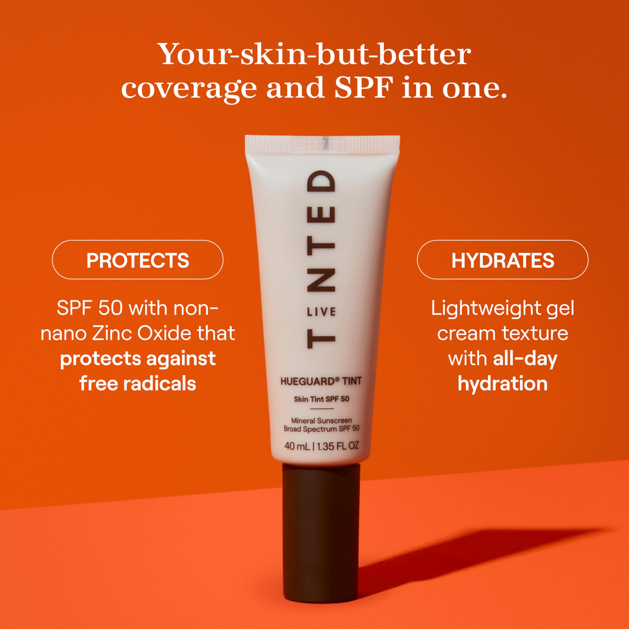 Hueguard swatch on skin showing buildable light-medium coverage.