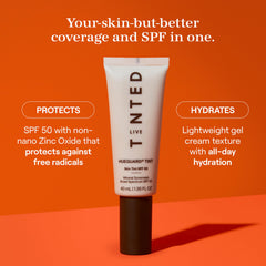 Hueguard swatch on skin showing buildable light-medium coverage.