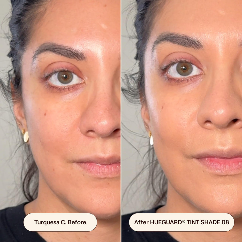Live Tinted Hueguard Skin Tint 08 skin swatches reveal radiant finish with no white cast