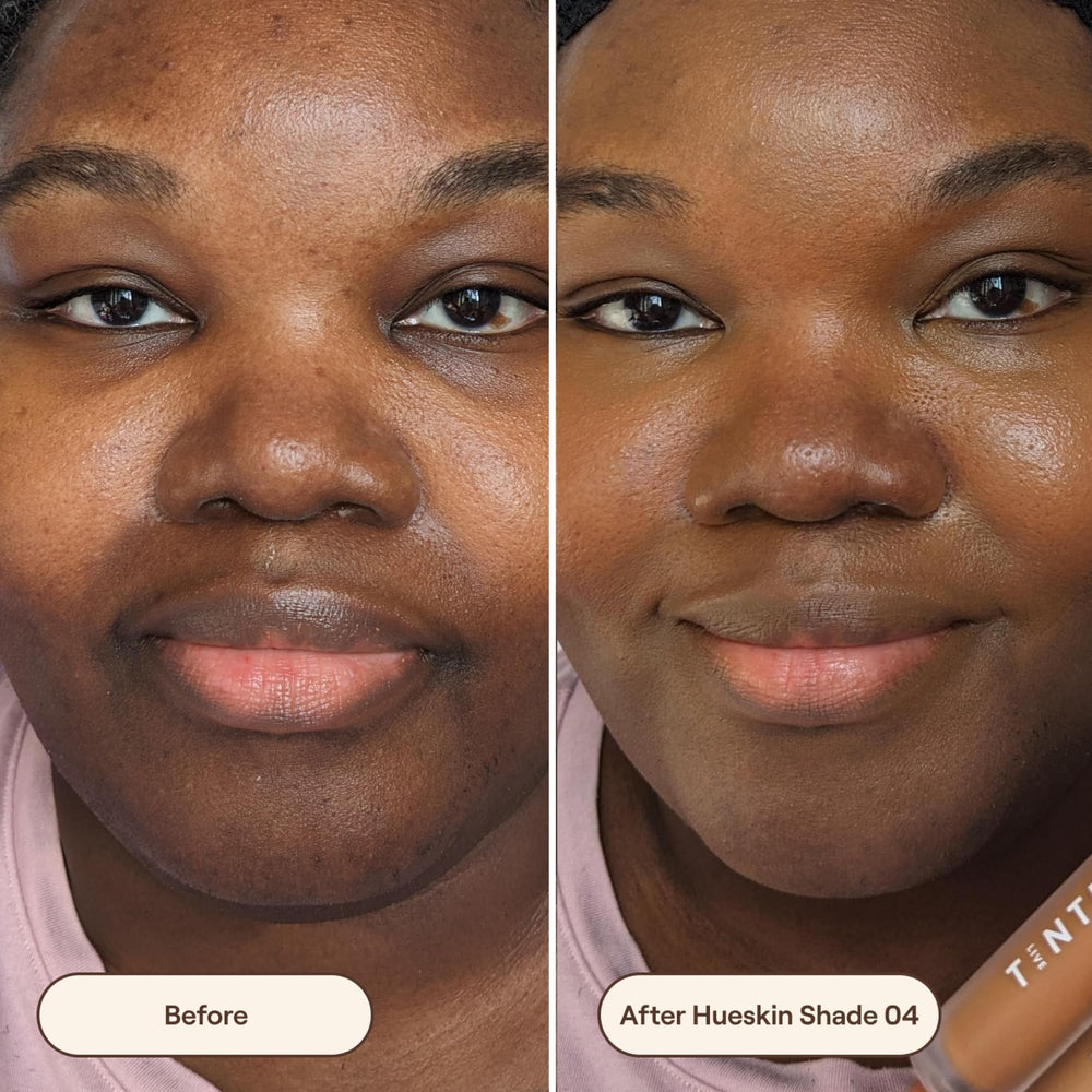 Live Tinted Hueskin Serum Concealer formula highlighting niacinamide and hyaluronic acid benefits.