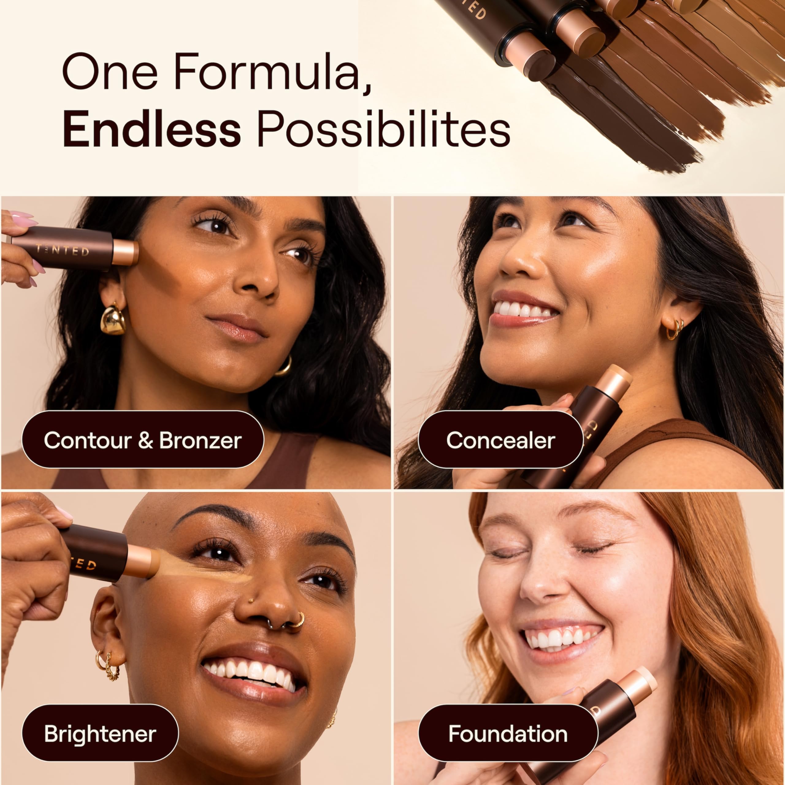 Live Tinted HUESTICK on skin displaying buildable coverage.