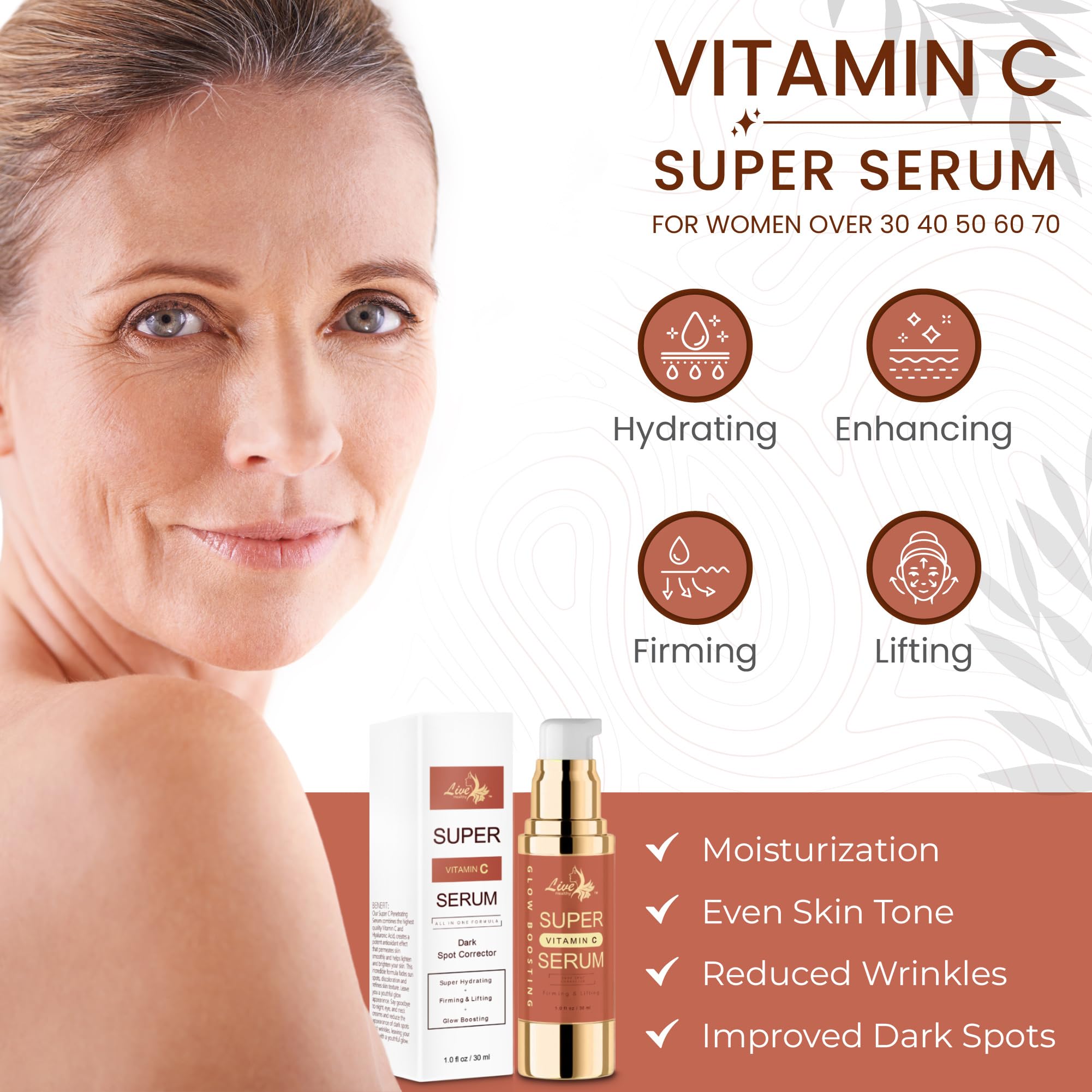 Live Healthy firming and elasticity close-up hinting at lifting benefits.