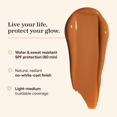 Live Tinted Hueguard SPF 50 application on hand shows seamless blend and light-medium coverage.