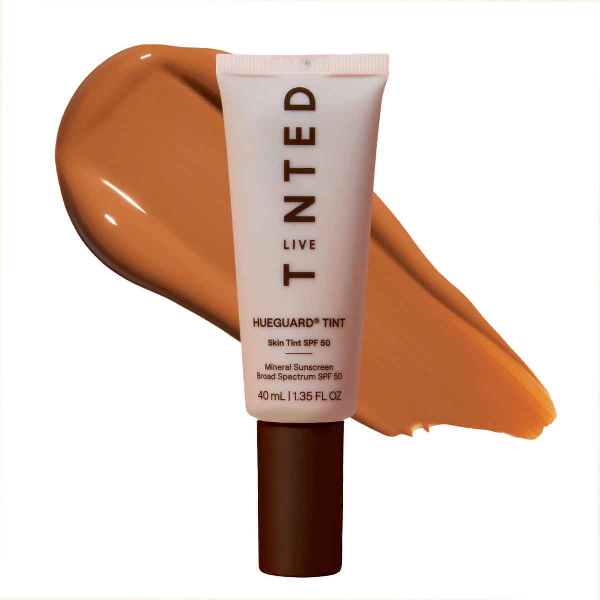 Live Tinted Hueguard SPF 50 bottle shows mineral protection and all-day hydration.