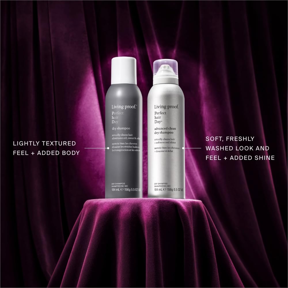 Living Proof Advanced Clean Dry Shampoo applying to roots for renewed cleanliness.