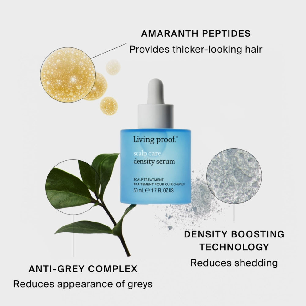 Close-up of Living Proof Density Serum with a smooth, non-greasy finish.