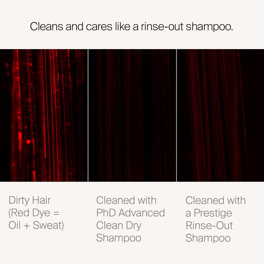 Living Proof Dry Shampoo mist on hair for a midday refresh.
