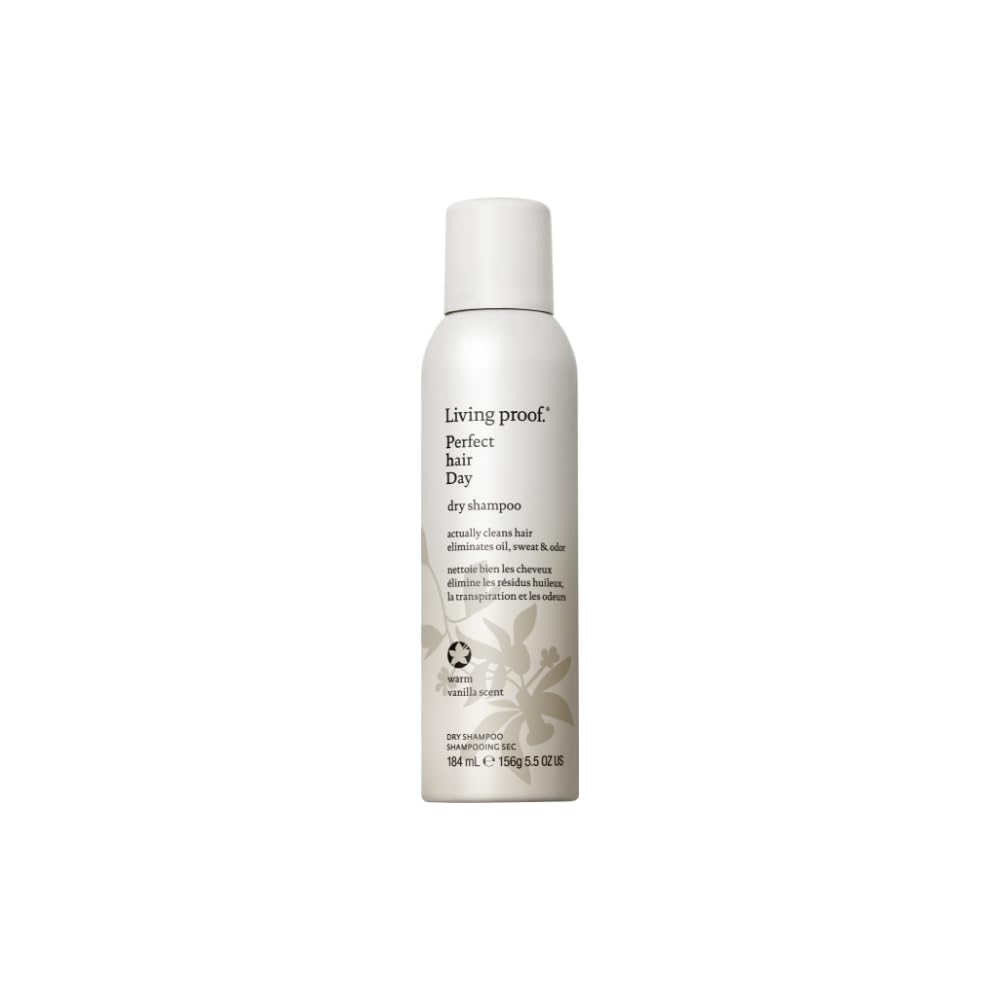 Living Proof Dry Shampoo Vanilla bottle showing oil absorption for refreshed hair