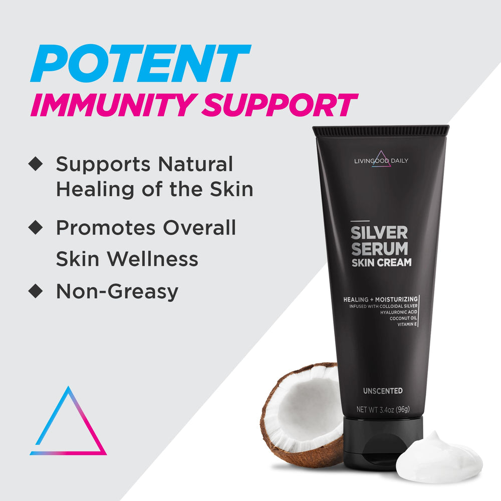 Livingood Daily Silver Serum Skin Cream pour demonstrates easy, quick application