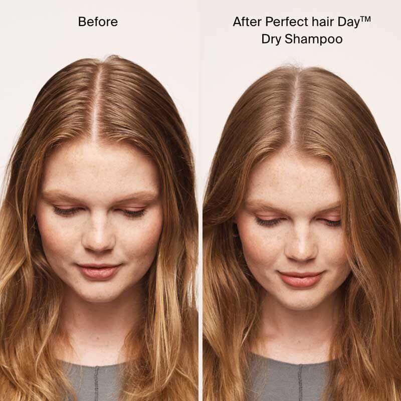 Living Proof Dry Shampoo spray application showing fast root refresh
