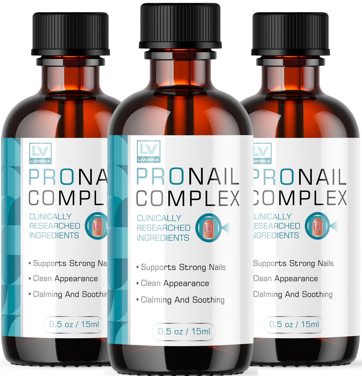 Livorka ProNail Complex bottle illustrates original formula for at-home nail care.