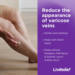 Applying LivRelief Varicose Veins Cream to the leg demonstrates targeted care.