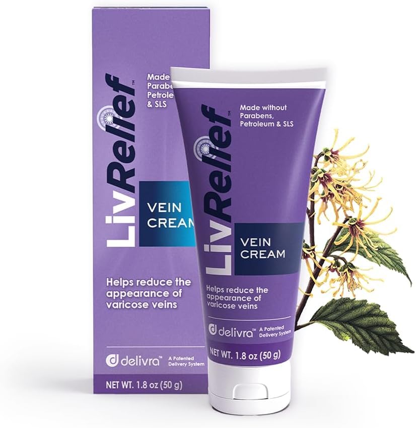 LivRelief Varicose Veins Cream tube close-up for gentle daily leg care.
