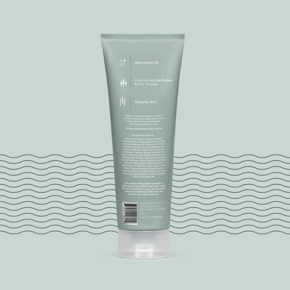LivSo Moisturizing Scalp Conditioner being applied to scalp detangles and smooths hair.
