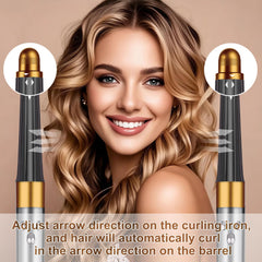 Liwoowe Dyson Airwrap auto-wrap action in gold barrel for effortless curling.