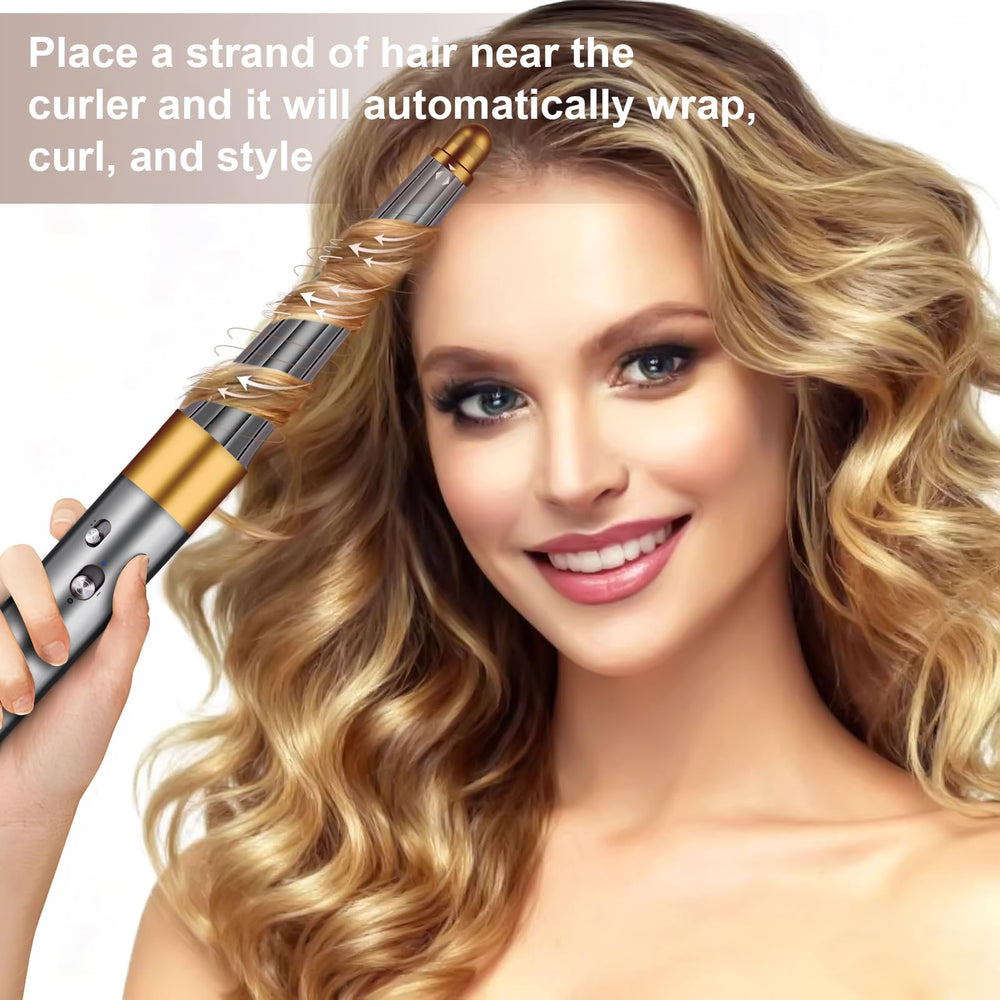 Liwoowe Dyson Airwrap conical design gold promotes soft waves and shape.