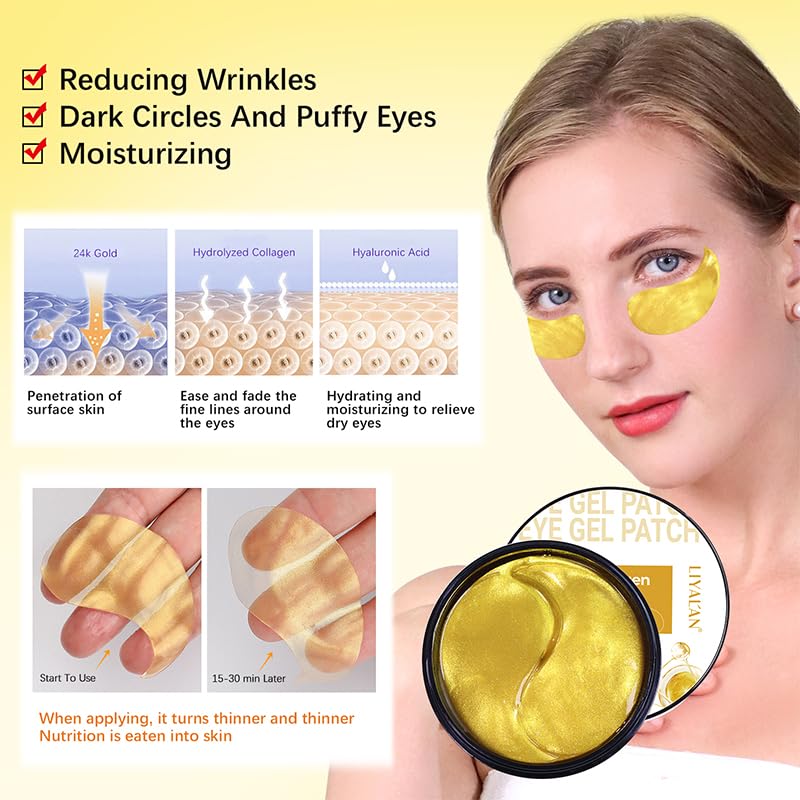 LIYALAN under-eye patches glow on skin with visible hydration.
