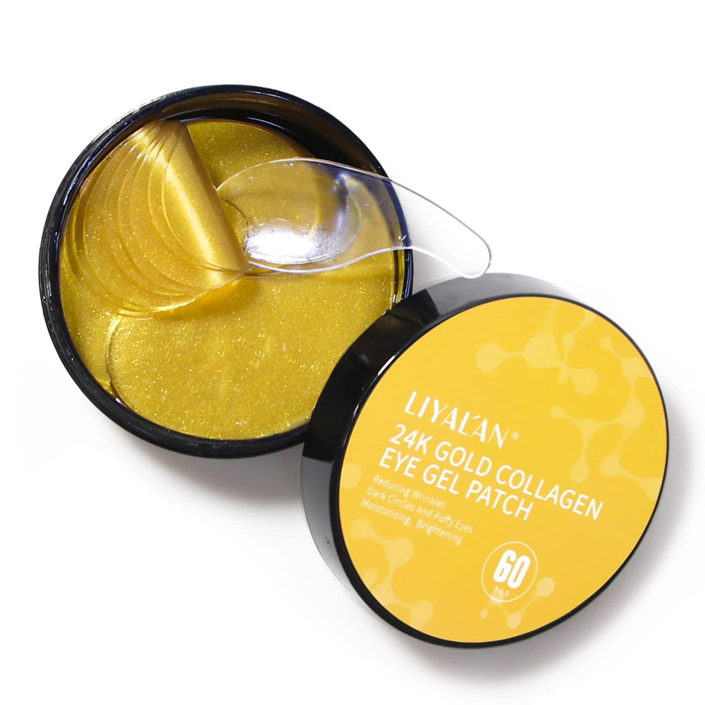 LIYALAN packaging for 24K Gold Under Eye Patches highlighting premium skincare.