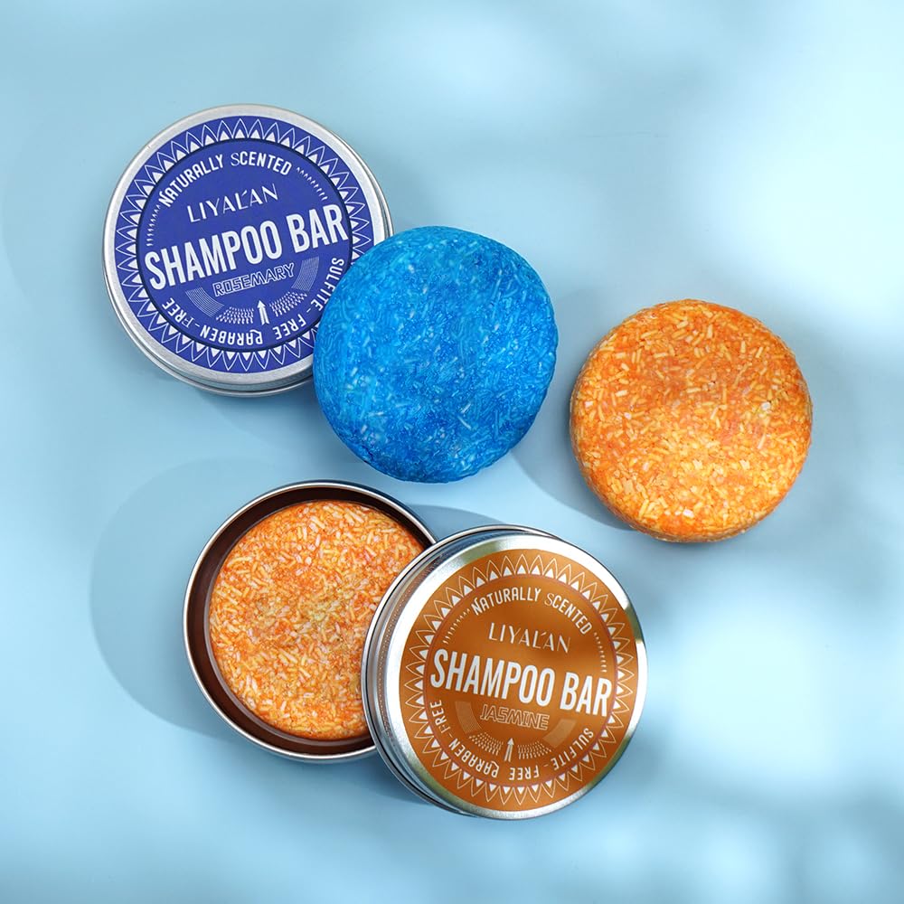 LIYALAN shampoo bar in bathroom, ideal for travel-friendly cleansing.