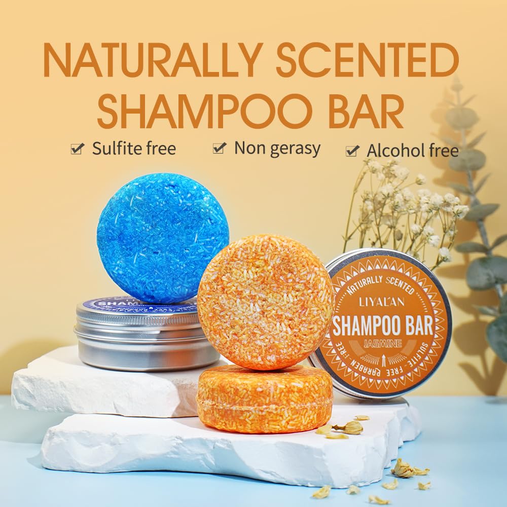 LIYALAN shampoo bar ingredients detail highlighting natural extracts.