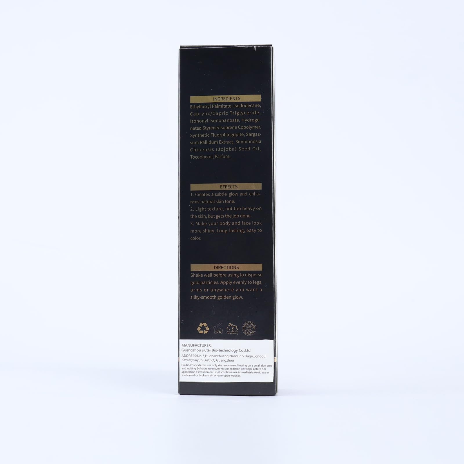 LIYALAN Shimmer Body Oil packaging box side view.