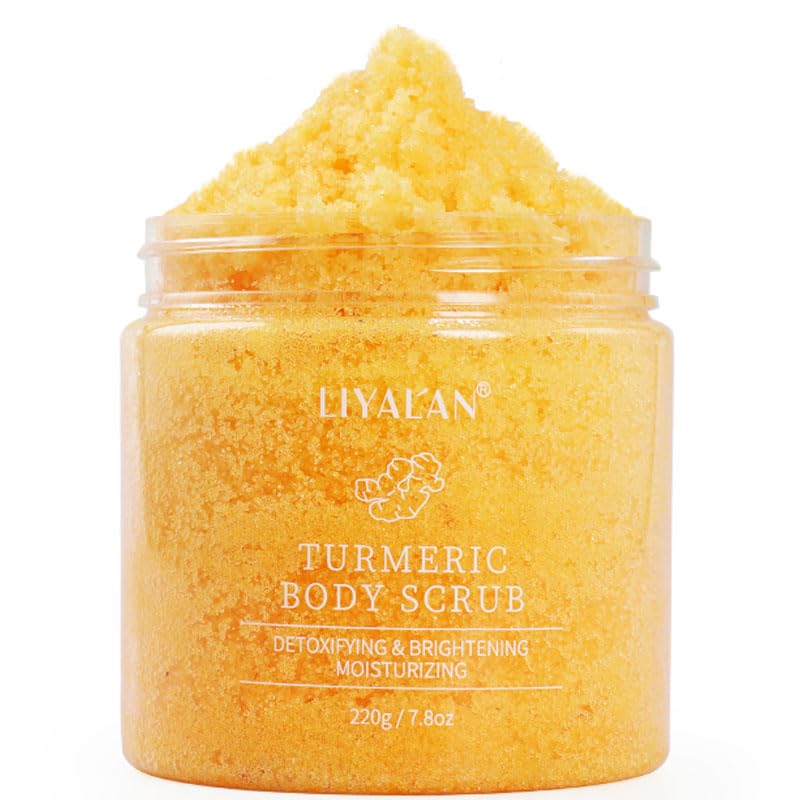 LIYALAN turmeric body scrub packaging showing premium natural ingredients