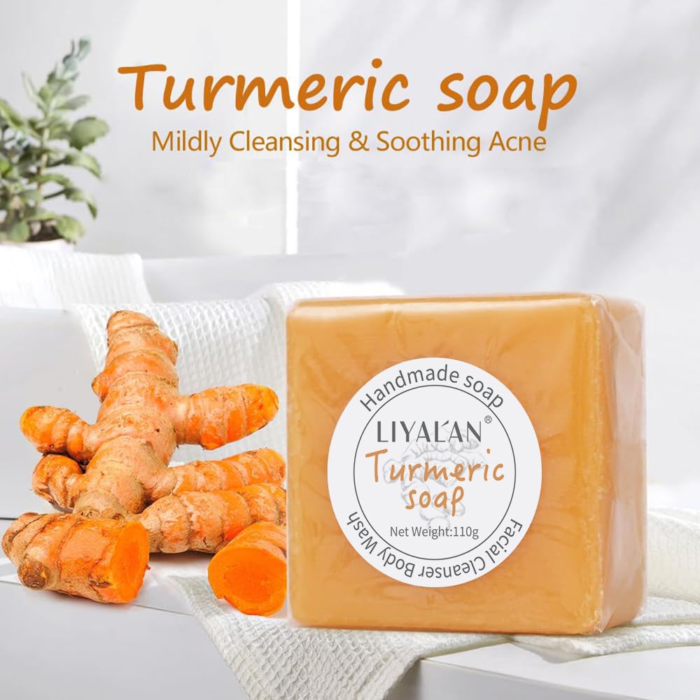 LIYALAN turmeric soap bar close-up highlights natural texture and turmeric richness.