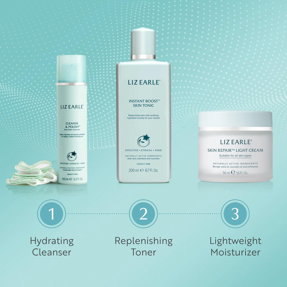 Gentle skin care with echinacea and hops aiding soothing and toning.