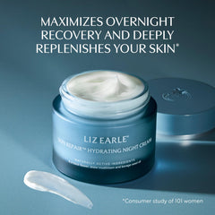 Applying Liz Earle Skin Repair Night Cream to face for overnight hydration.