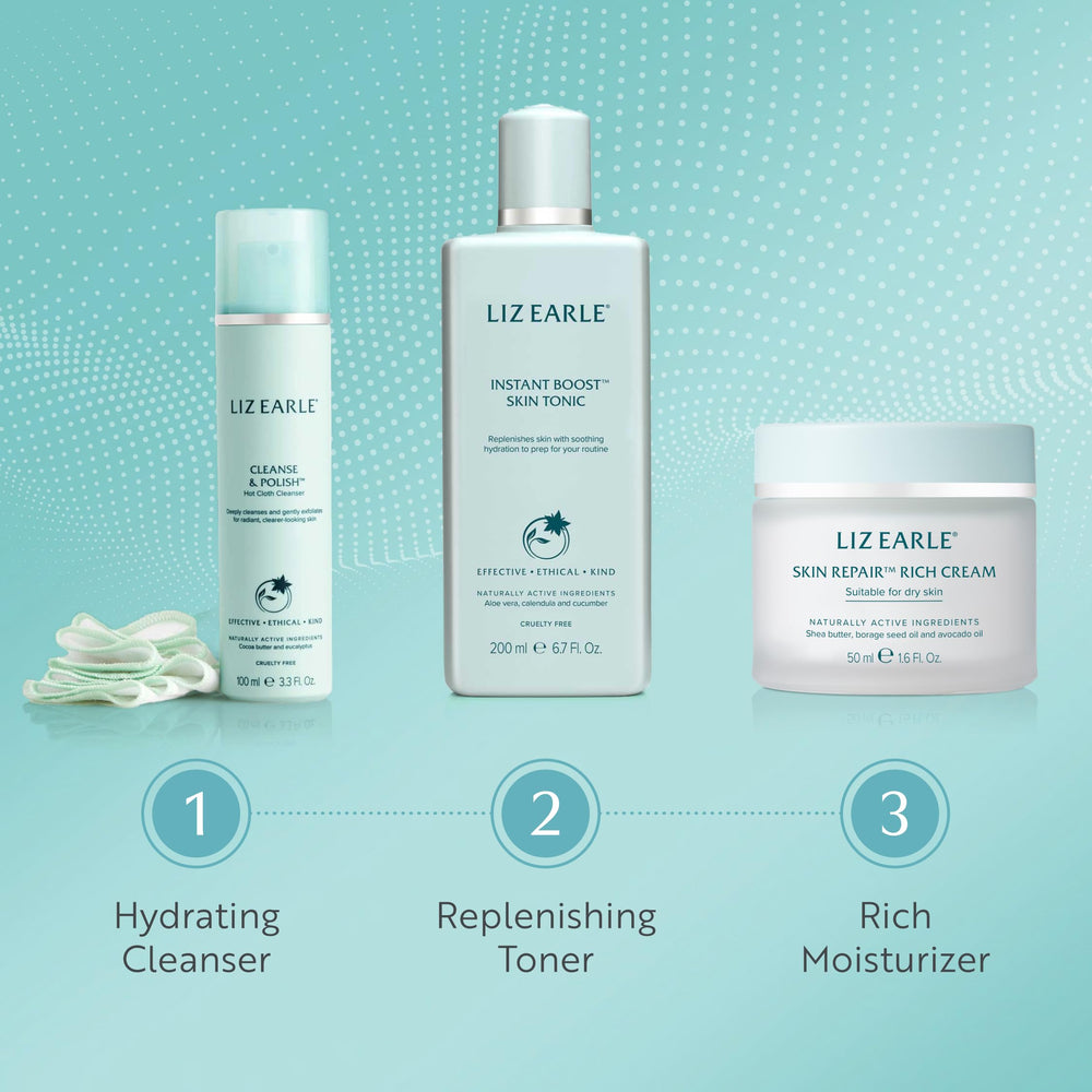 Liz Earle Skin Repair Rich Cream with shea butter for nourishment.