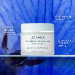 Liz Earle Skin Repair Rich Cream texture swirl for dry skin comfort.