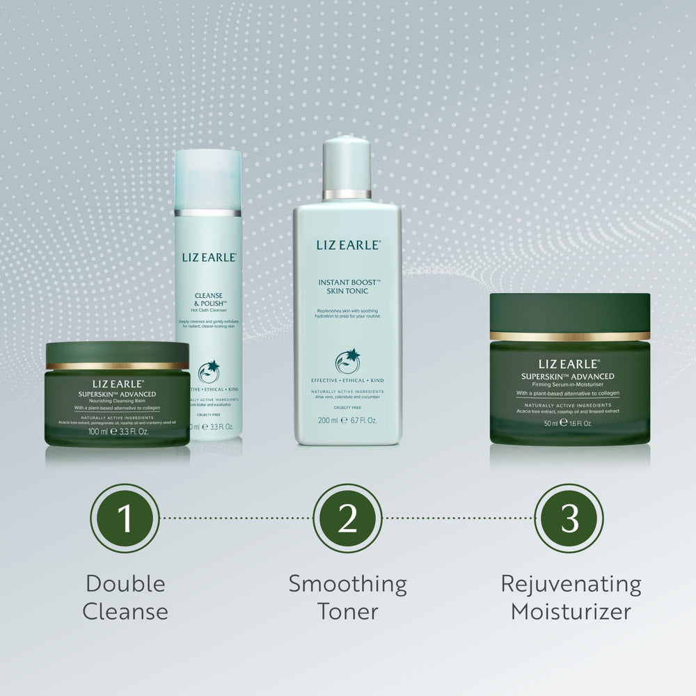 Liz Earle Superskin balm applied to face and neck.