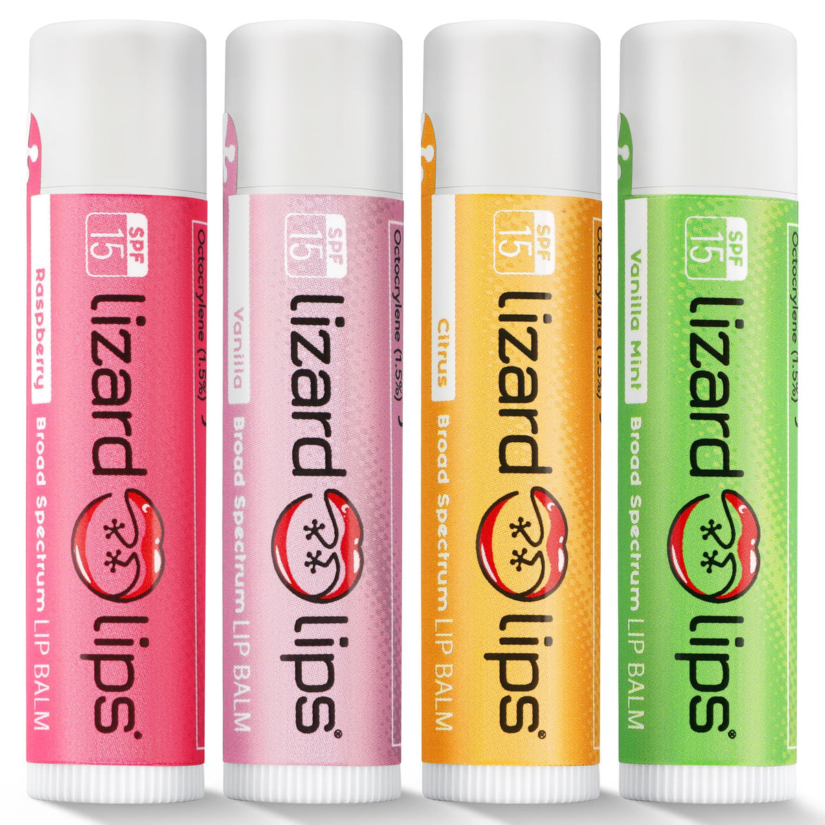 Lizard Lips SPF 15 lip balm packaging highlighting sun protection for outdoor use.