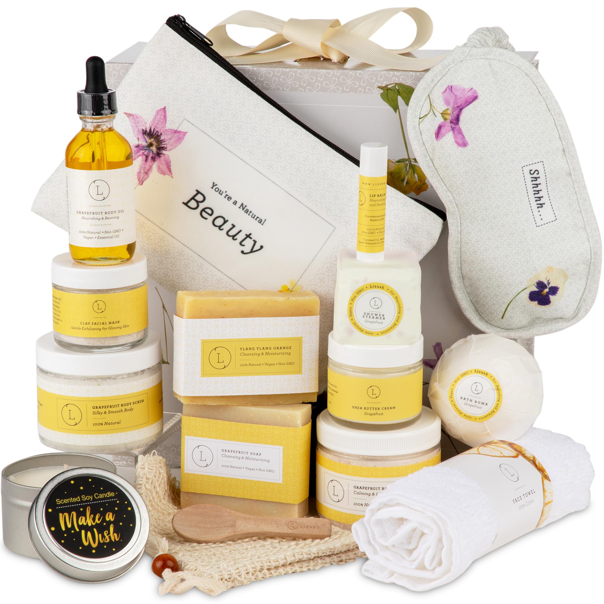 Lizush Citrus Spa Gift Basket packaging, ideal for gifting.
