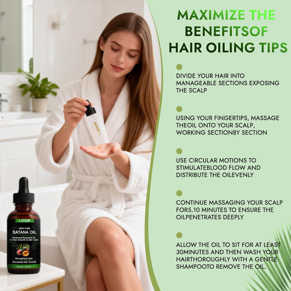LJOQM Scalp nourishment oil depicts massage-friendly care for dry scalp.