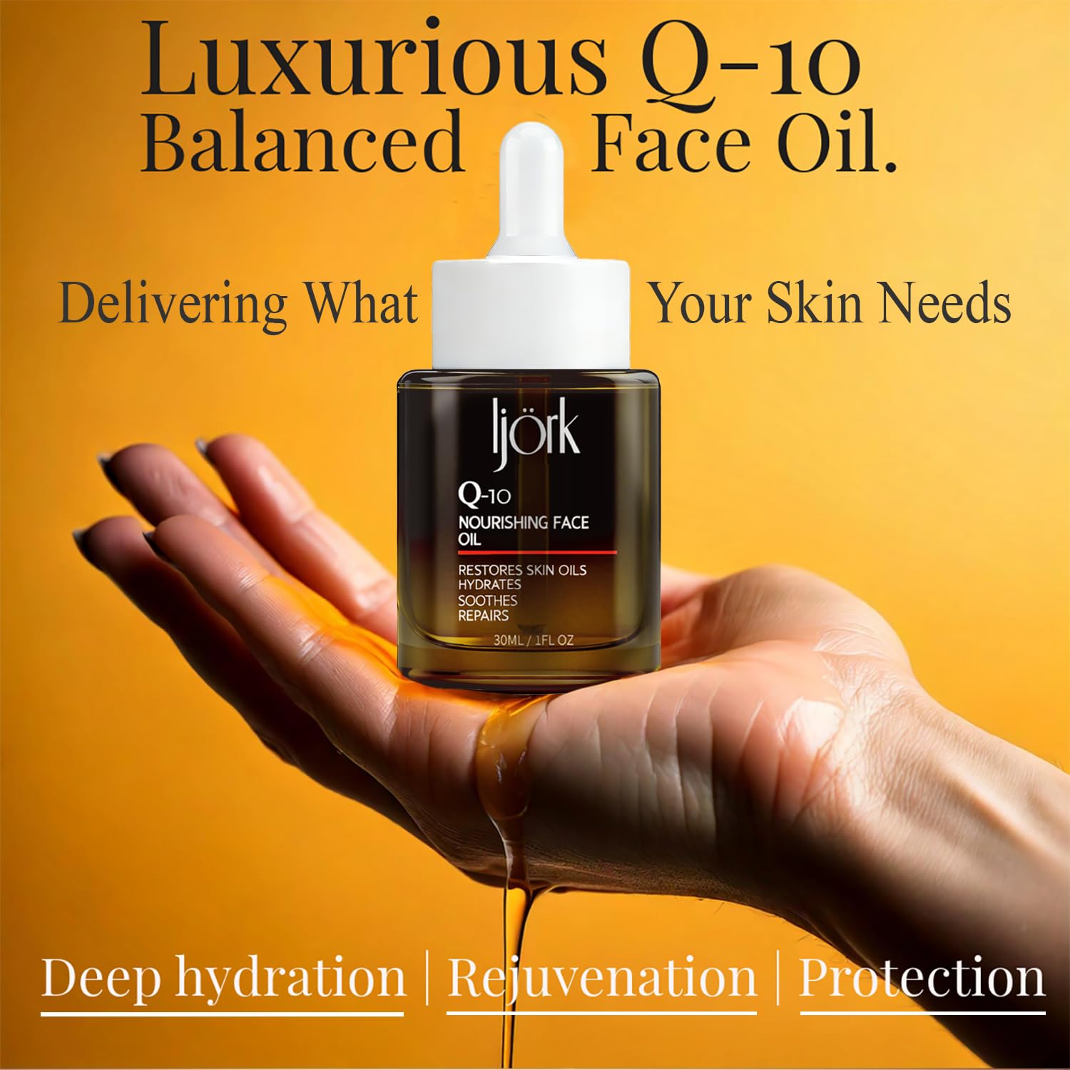 ljork Q-10 Face Oil dropper close-up showing easy apply