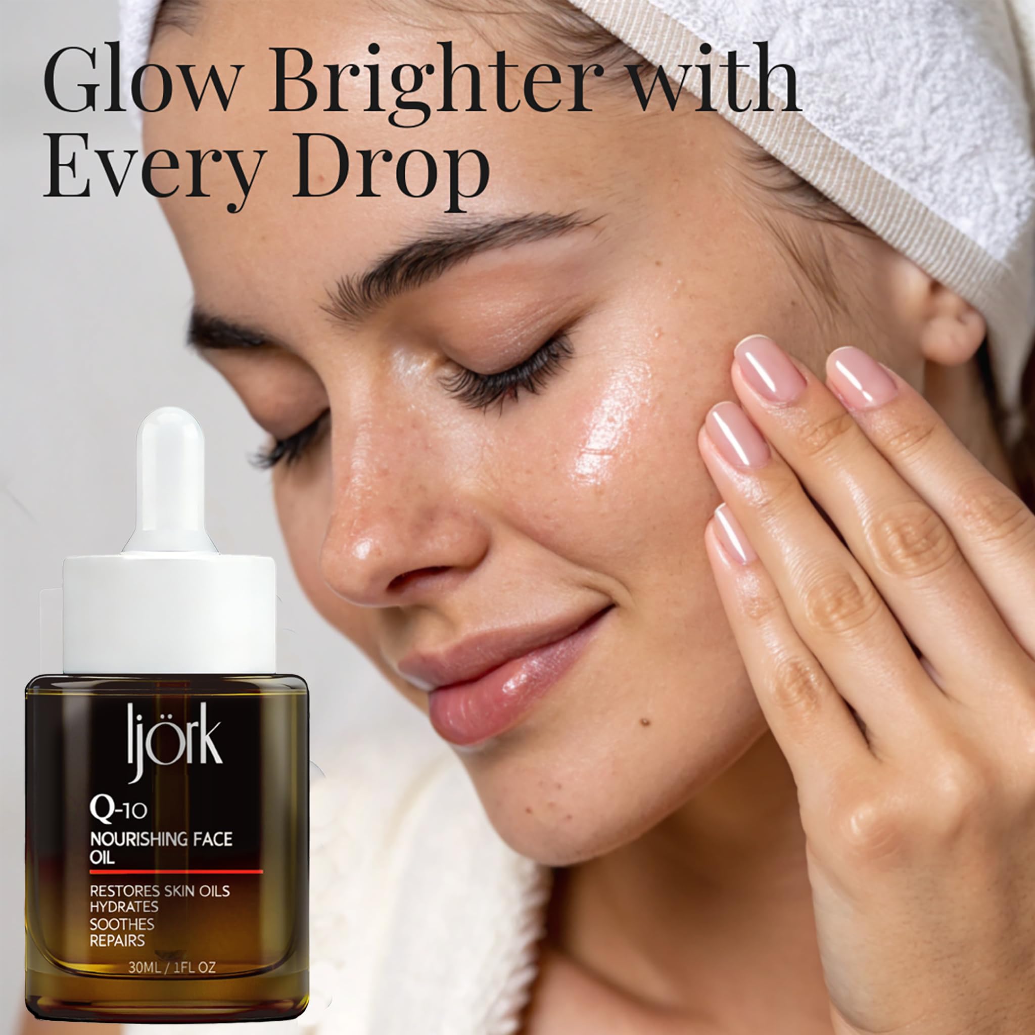 ljork Q-10 Face Oil bottle label focusing on CoQ10 benefits