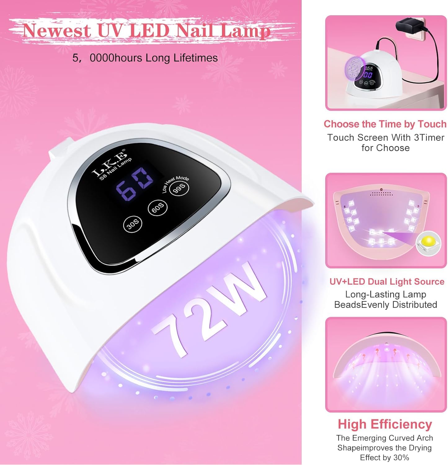 LKE lamp shows LCD timer display for easy drying control.
