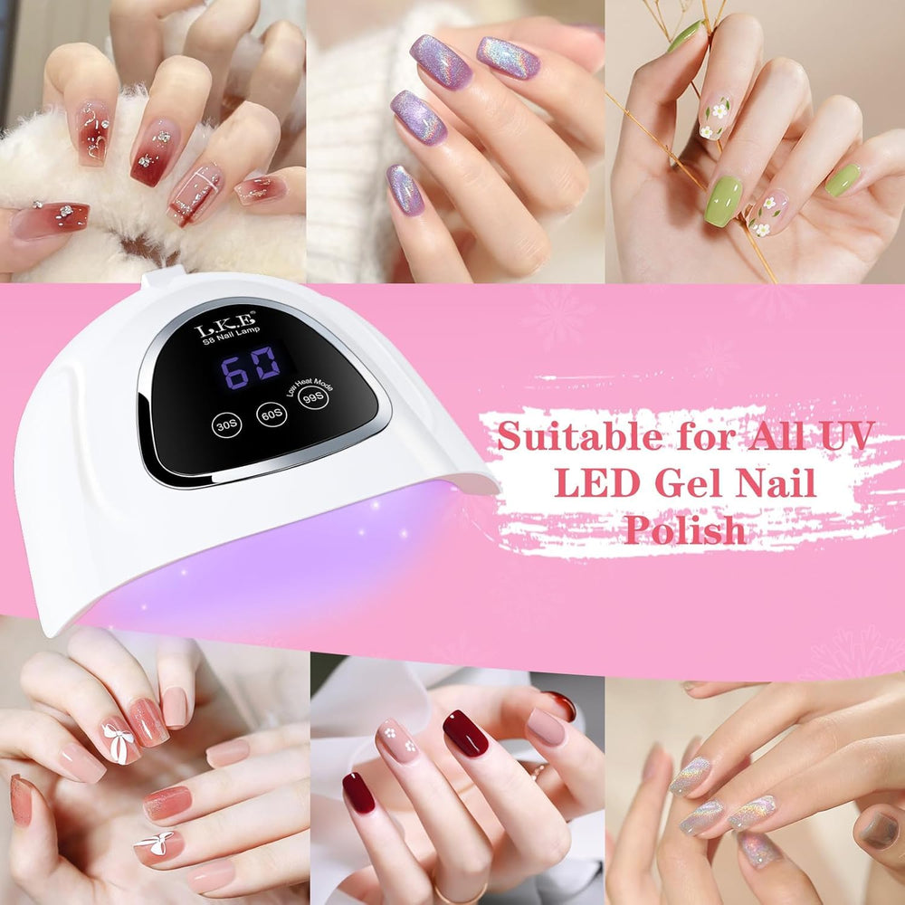 LKE lamp wide gel capacity cures five nails at once.