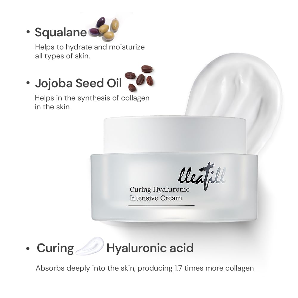 lleafill Curing Hyaluronic Intensive Cream jar close-up highlighting rich cream