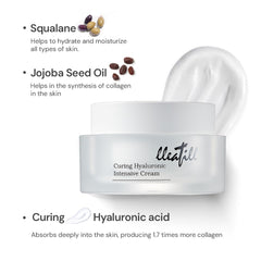 lleafill Curing Hyaluronic Intensive Cream jar close-up highlighting rich cream