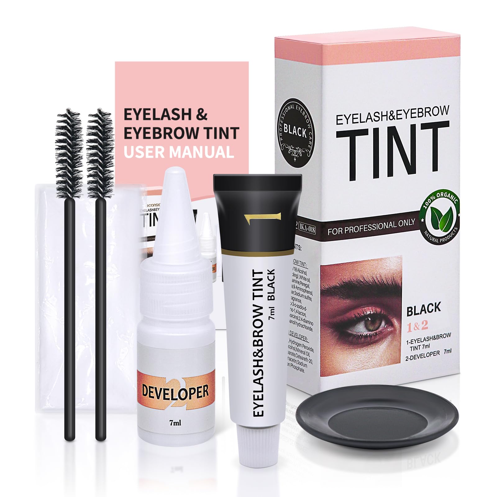 LLNNOVUE eyelash and eyebrow color kit packaging with at-home tinting