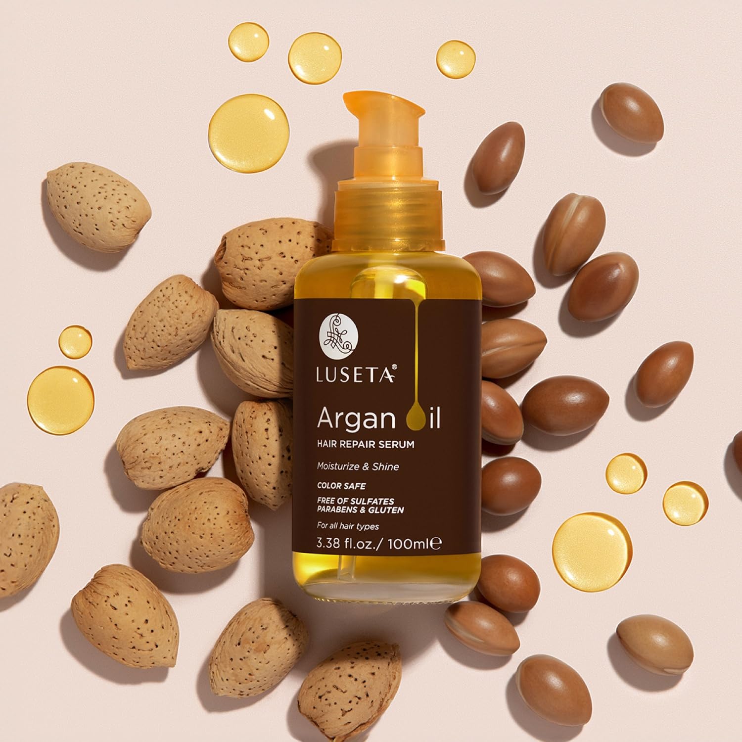 L LUSETA Argan Oil Serum hydrates dry hair with gentle conditioning.